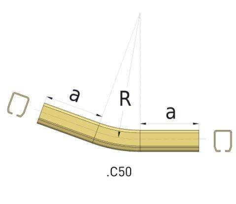 Łuk pionowy 20° NIKO 23.C50, promień 600±20 mm, odcinki proste 220±20 mm, ocynk