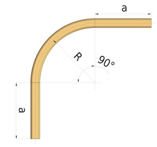 Łuk szyny nośnej 90° NIKO 71.C06, promień 650±10 mm, odcinki proste 490±20 mm, stal kwasoodporna AISI 316